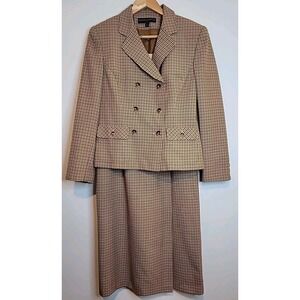 Kasper Skirt Suit Size 10 8 Two Piece Set Houndstooth Plaid Double-breasted Vtg‎